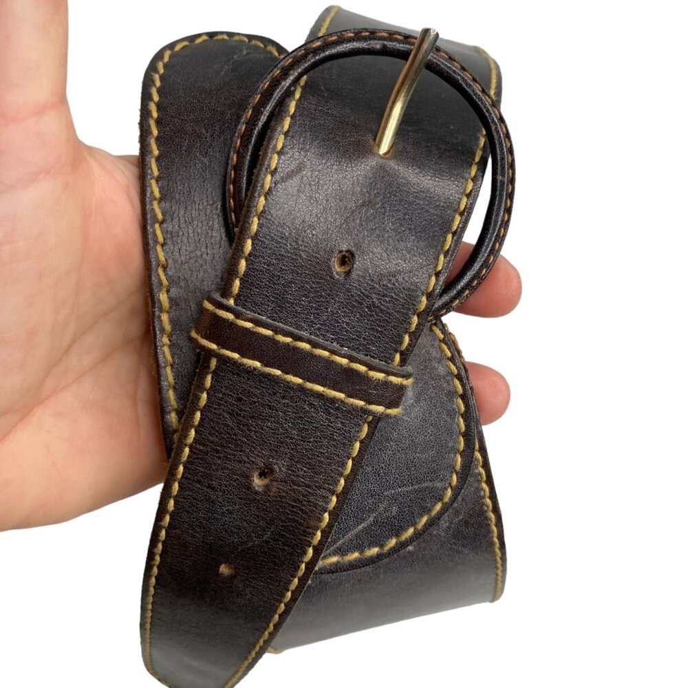 Handmade waxed oil tan leather wide belt 9294 brown round buckle Made in Uruguay - Picture 6 of 6